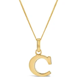 9ct Yellow Gold Plain Initial C Pendant (Chain Included)