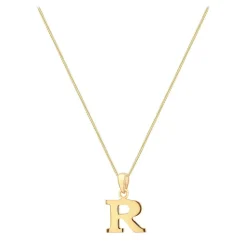 9ct Yellow Gold Plain Initial R Pendant (Chain Included)