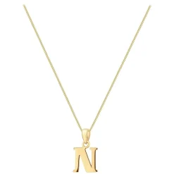 9ct Yellow Gold Plain Initial N Pendant (Chain Included)