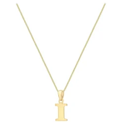 9ct Yellow Gold Plain Initial I Pendant (Chain Included)