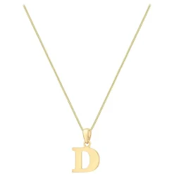9ct Yellow Gold Plain Initial D Pendant (Chain Included)