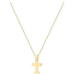 9ct Yellow Gold Plain Initial T Pendant (Chain Included)