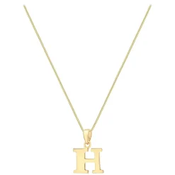 9ct Yellow Gold Plain Initial H Pendant (Chain Included)