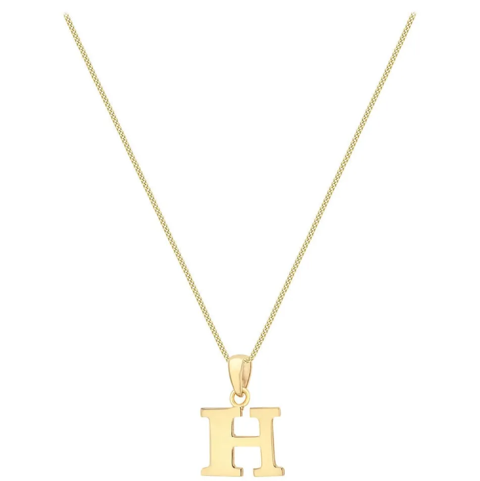 9ct Yellow Gold Plain Initial H Pendant (Chain Included)