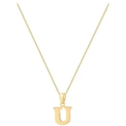 9ct Yellow Gold Plain Initial U Pendant (Chain Included)