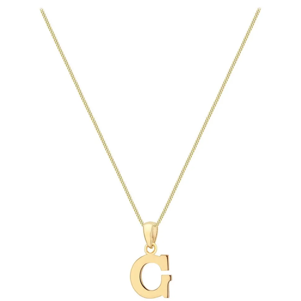 9ct Yellow Gold Plain Initial G Pendant (Chain Included)