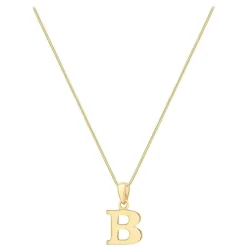 9ct Yellow Gold Plain Initial B Pendant (Chain Included)