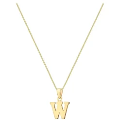 9ct Yellow Gold Plain Initial W Pendant (Chain Included)