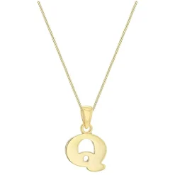 9ct Yellow Gold Plain Initial Q Pendant (Chain Included)