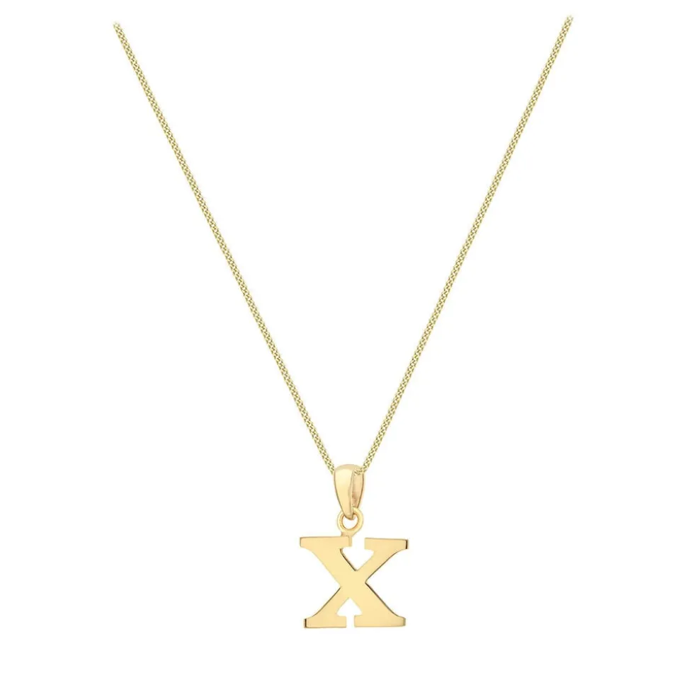 9ct Yellow Gold Plain Initial X Pendant (Chain Included)
