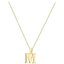 9ct Yellow Gold Plain Initial M Pendant (Chain Included)