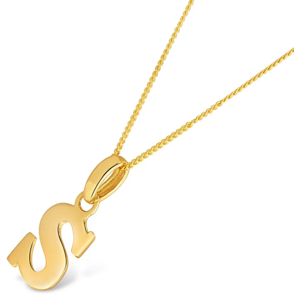 9ct Yellow Gold Plain Initial S Pendant (Chain Included)