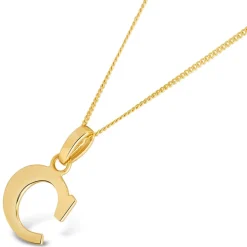 9ct Yellow Gold Plain Initial C Pendant (Chain Included)