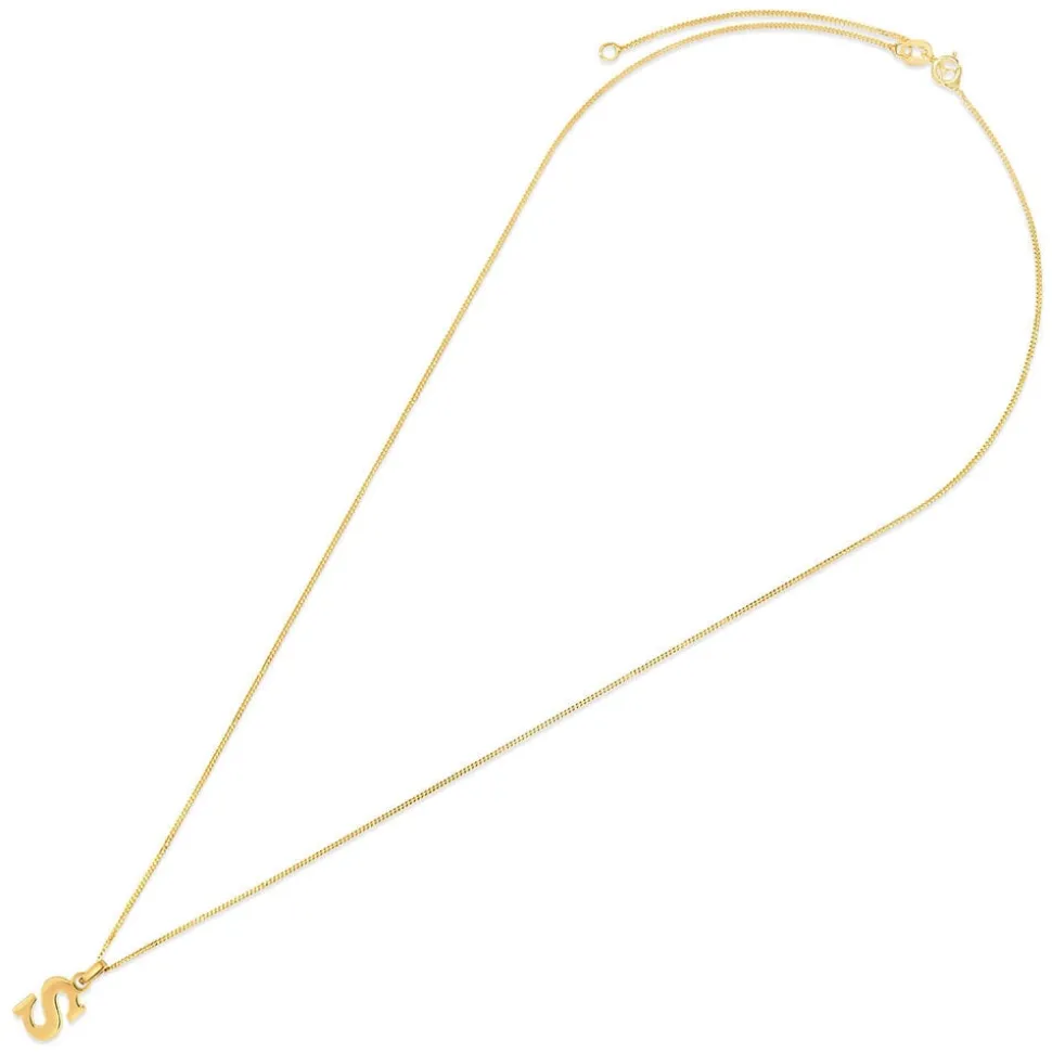 9ct Yellow Gold Plain Initial S Pendant (Chain Included)
