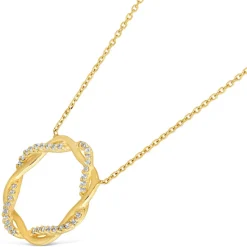 9ct Yellow Gold Plaited Plain and Cubic Zirconia Circle Chain Necklet