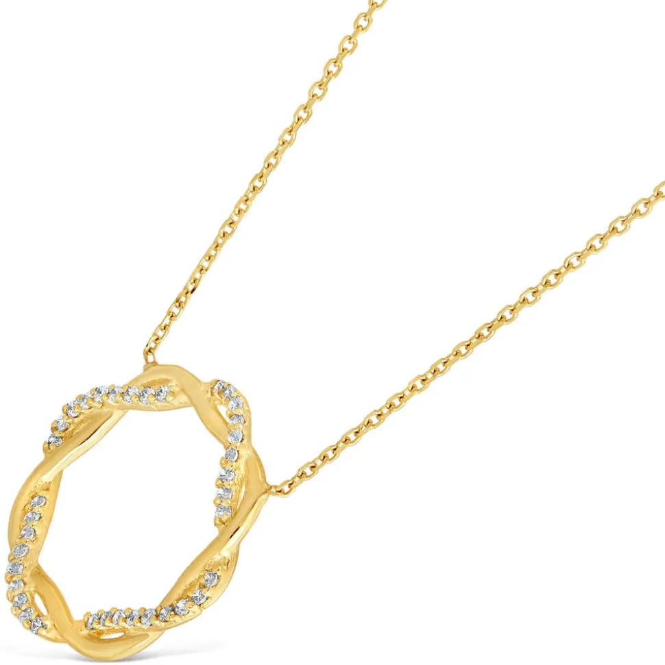 9ct Yellow Gold Plaited Plain and Cubic Zirconia Circle Chain Necklet