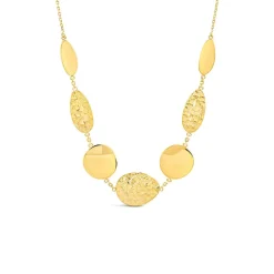 9ct Yellow Gold Polished & Mottled Discs Necklet