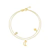 9ct Yellow Gold Polished & Cubic Zirconia Moon & Stars Two Strands Bracelet