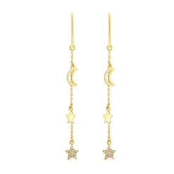 9ct Yellow Gold Polished & Cubic Zirconia Moon & Stars Drop Earrings