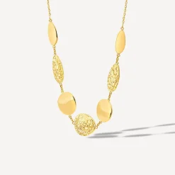 9ct Yellow Gold Polished & Mottled Discs Necklet