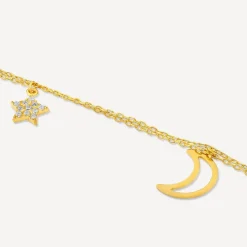 9ct Yellow Gold Polished & Cubic Zirconia Moon & Stars Two Strands Bracelet