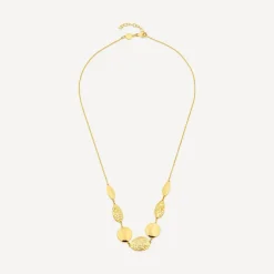 9ct Yellow Gold Polished & Mottled Discs Necklet