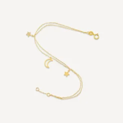 9ct Yellow Gold Polished & Cubic Zirconia Moon & Stars Two Strands Bracelet