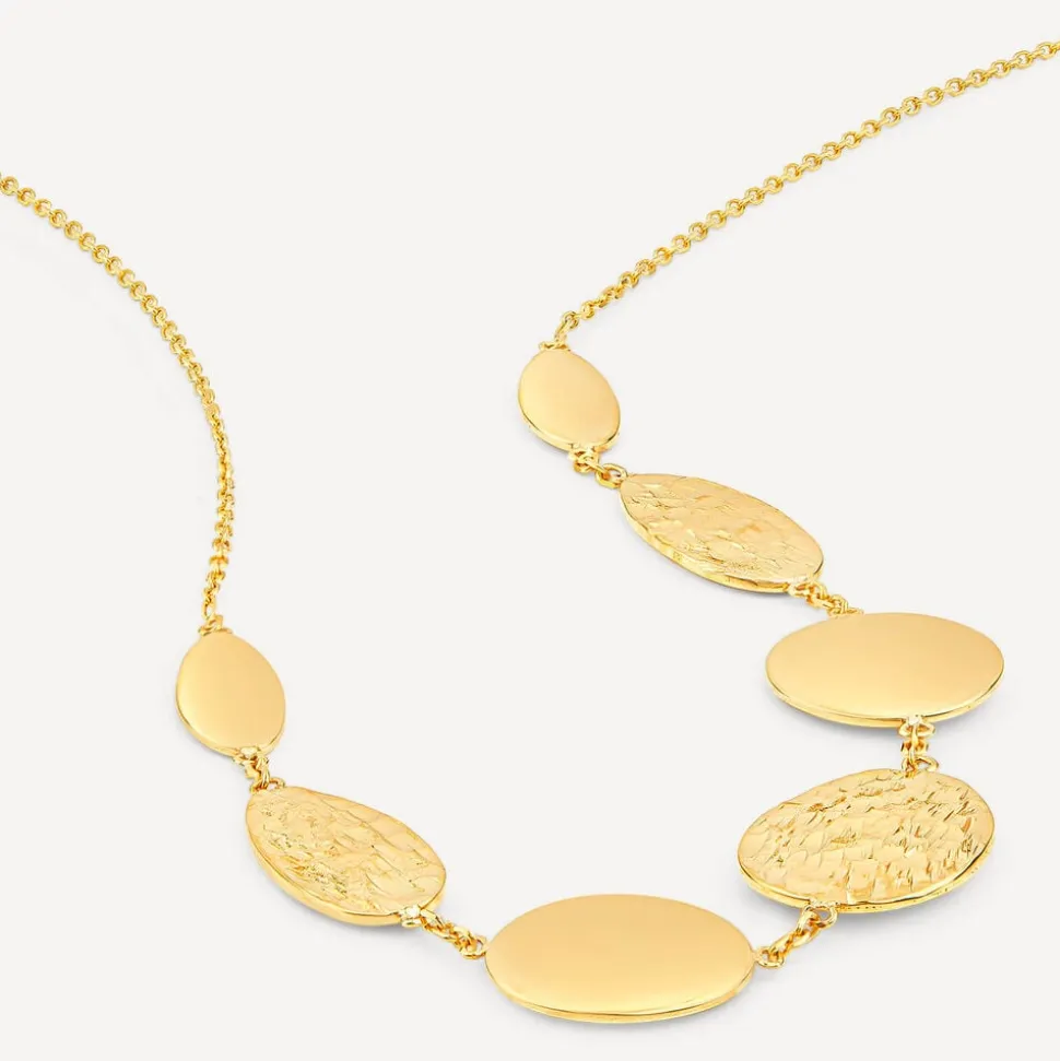 9ct Yellow Gold Polished & Mottled Discs Necklet