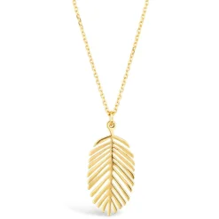 9ct Yellow Gold Polished Feather Pendant (Chain Included)