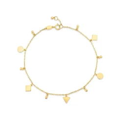 9ct Yellow Gold Polished Mixed Shapes Pendants Chain Bracelet