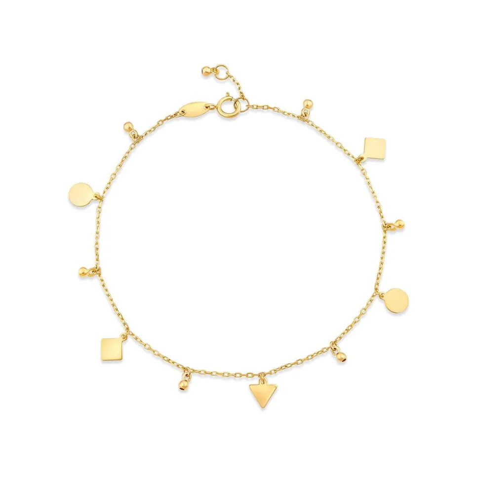 9ct Yellow Gold Polished Mixed Shapes Pendants Chain Bracelet
