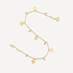 9ct Yellow Gold Polished Mixed Shapes Pendants Chain Bracelet