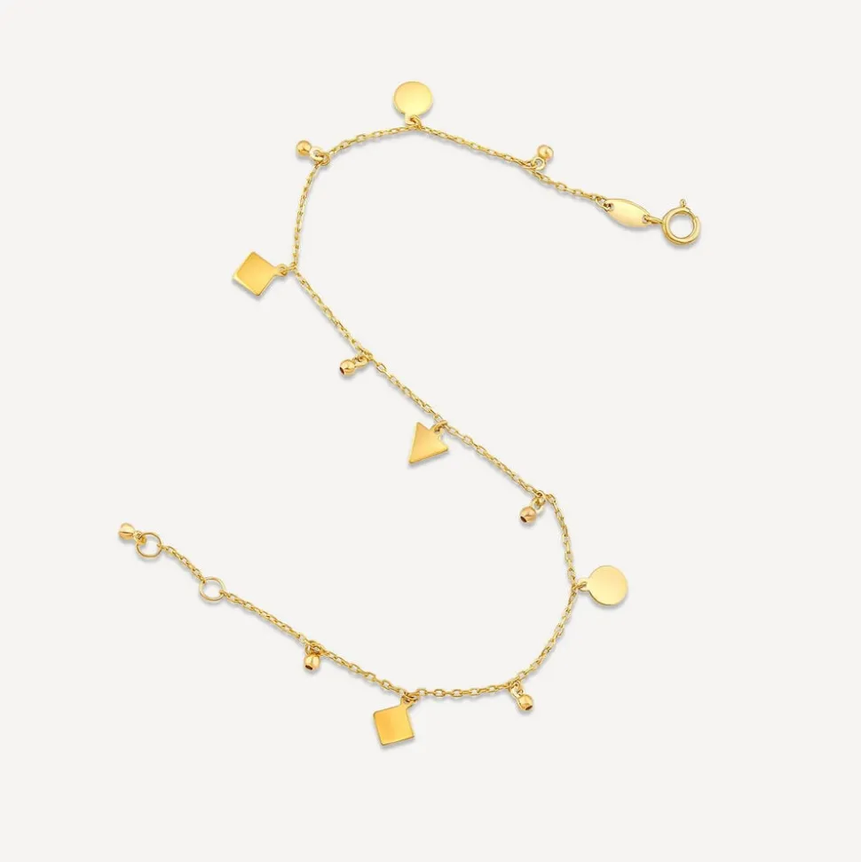 9ct Yellow Gold Polished Mixed Shapes Pendants Chain Bracelet