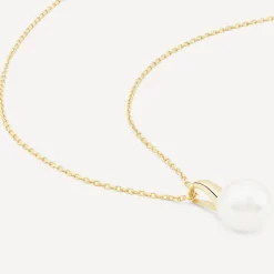 9ct Yellow Gold Polished Pearl Pendant (Chain Included)