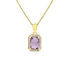 9ct Yellow Gold Rectangular Amethyst & Cubic Zirconia Frame Pendant