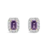 9ct Yellow Gold Rectangular Amethyst Centre 0.11ct Diamond Halo Stud Earrings