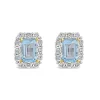 9ct Yellow Gold Rectangular Blue Topaz 0.11ct Diamond Halo Stud Earrings