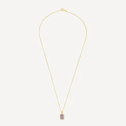 9ct Yellow Gold Rectangular Amethyst & Cubic Zirconia Frame Pendant