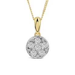 9ct Yellow Gold Round 0.25ct Diamond Cluster Pendant