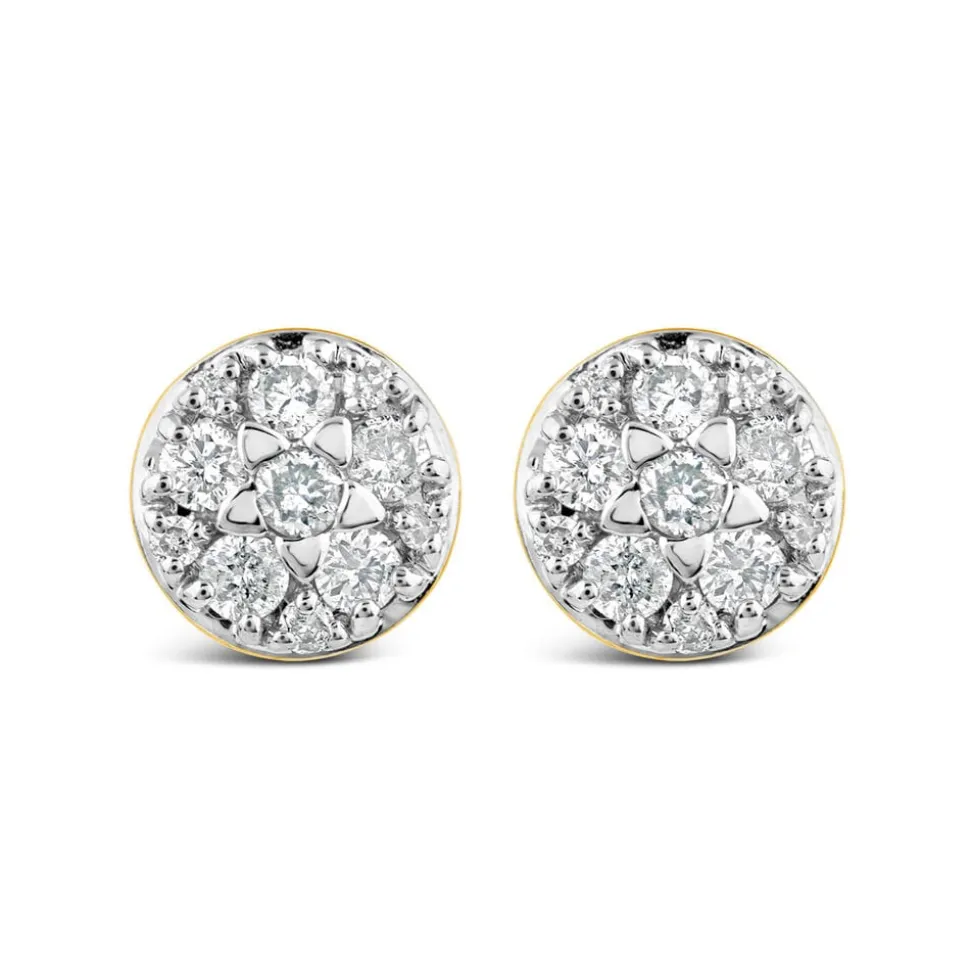 9ct Yellow Gold Round 0.25ct Diamond Cluster Stud Earrings
