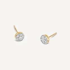 9ct Yellow Gold Round 0.25ct Diamond Cluster Stud Earrings