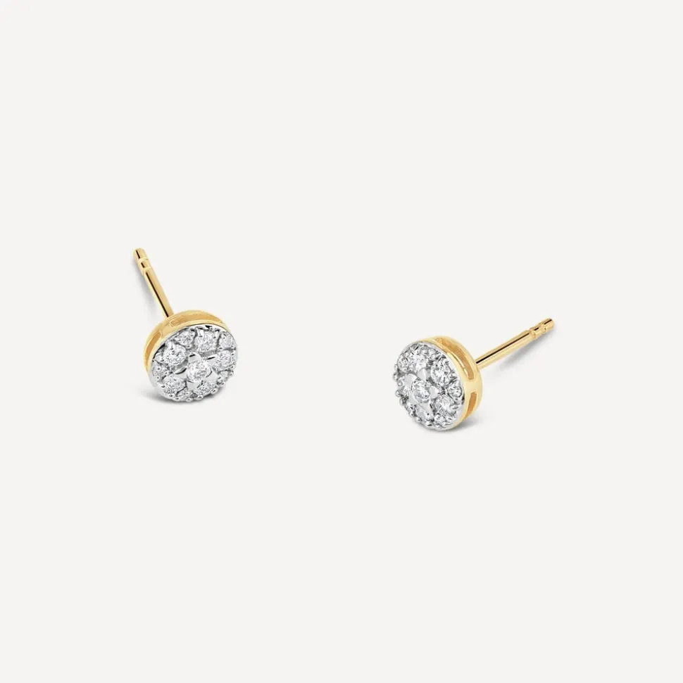 9ct Yellow Gold Round 0.25ct Diamond Cluster Stud Earrings