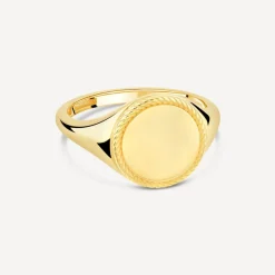 9ct Yellow Gold Round Rope Edge Signet Ring