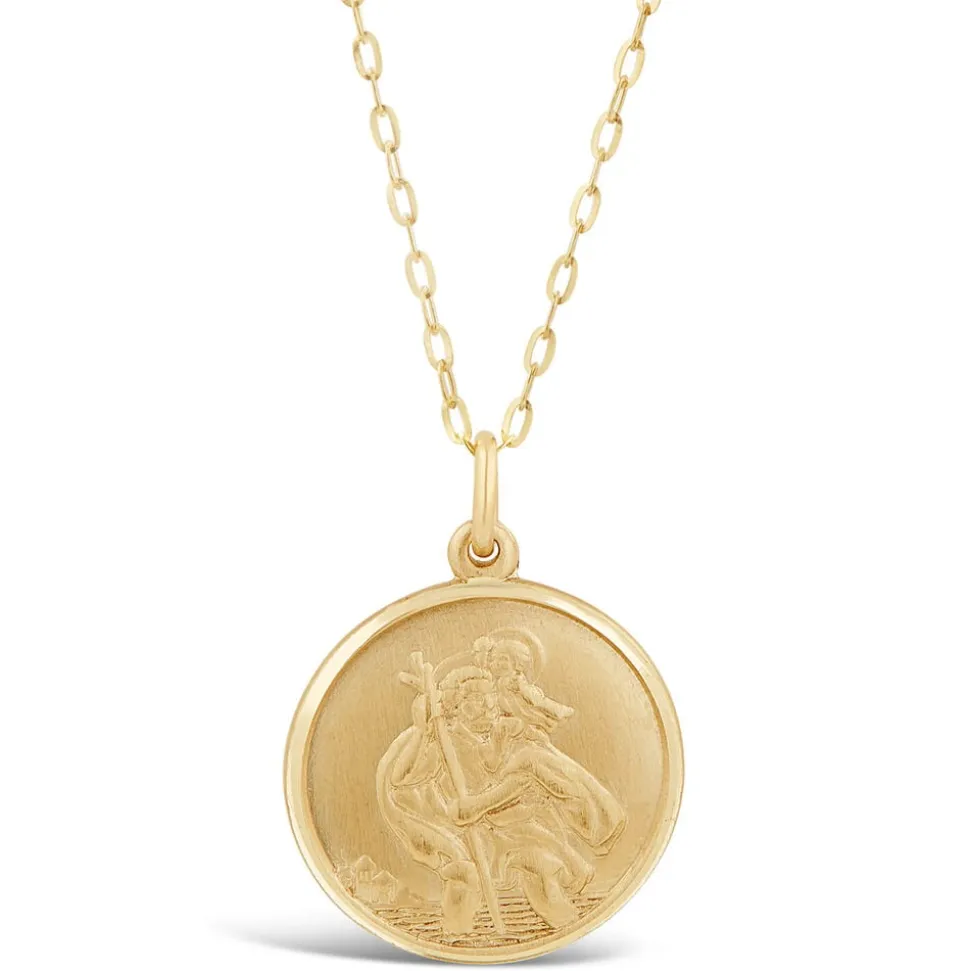 9ct Yellow Gold Round St Christopher's Medal Pendant (Chain Included)