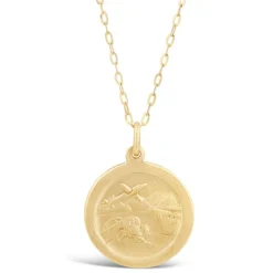 9ct Yellow Gold Round St Christopher's Medal Pendant (Chain Included)