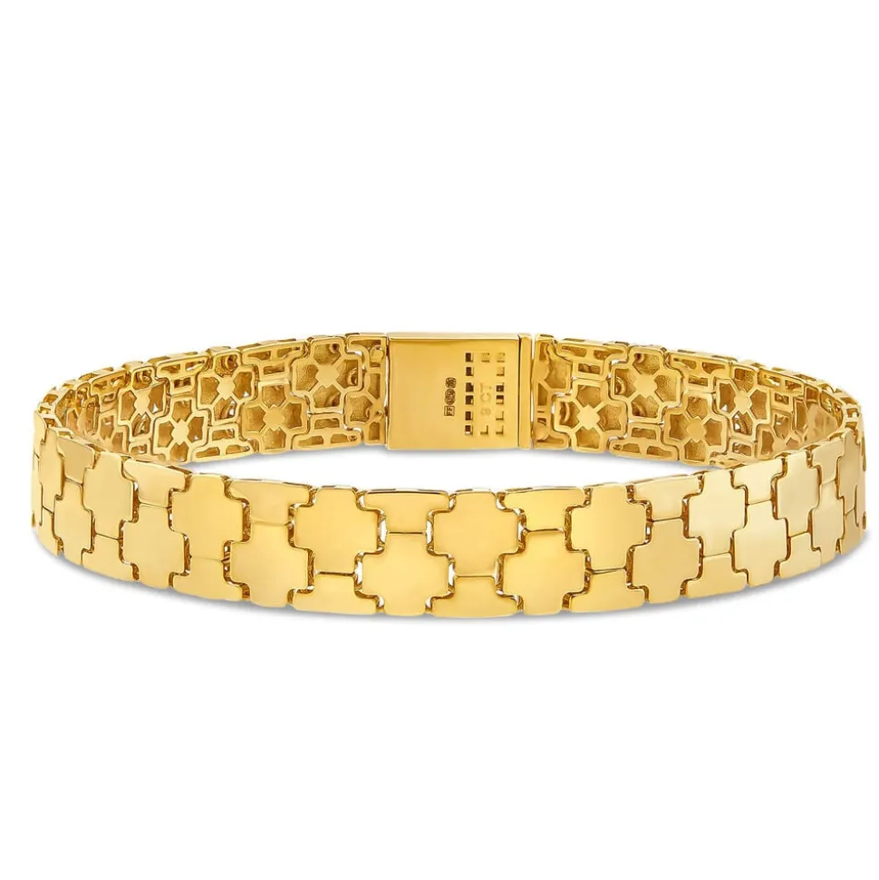 9ct Yellow Gold Shiny Wide Jigsaw Bracelet