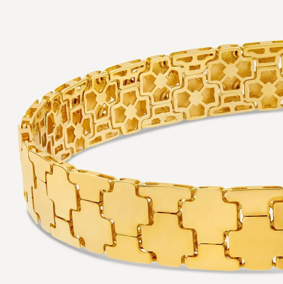 9ct Yellow Gold Shiny Wide Jigsaw Bracelet
