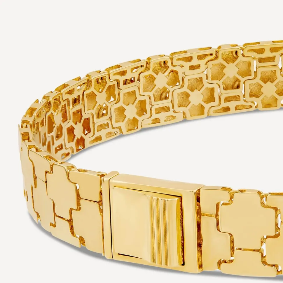 9ct Yellow Gold Shiny Wide Jigsaw Bracelet