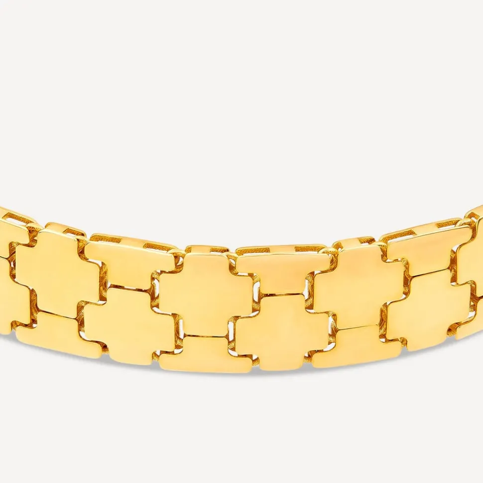 9ct Yellow Gold Shiny Wide Jigsaw Bracelet