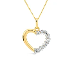 9ct Yellow Gold Side Claw Set Cubic Zirconia Open Heart Pendant